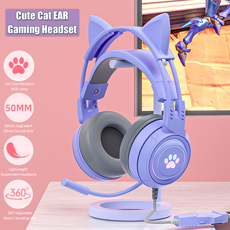 Pc Gaming Y Monitor - Casque de jeu d'oreille de chat